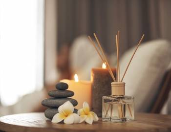 room diffuser and stones in a spa setting