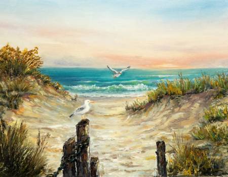 oil painting of the beach