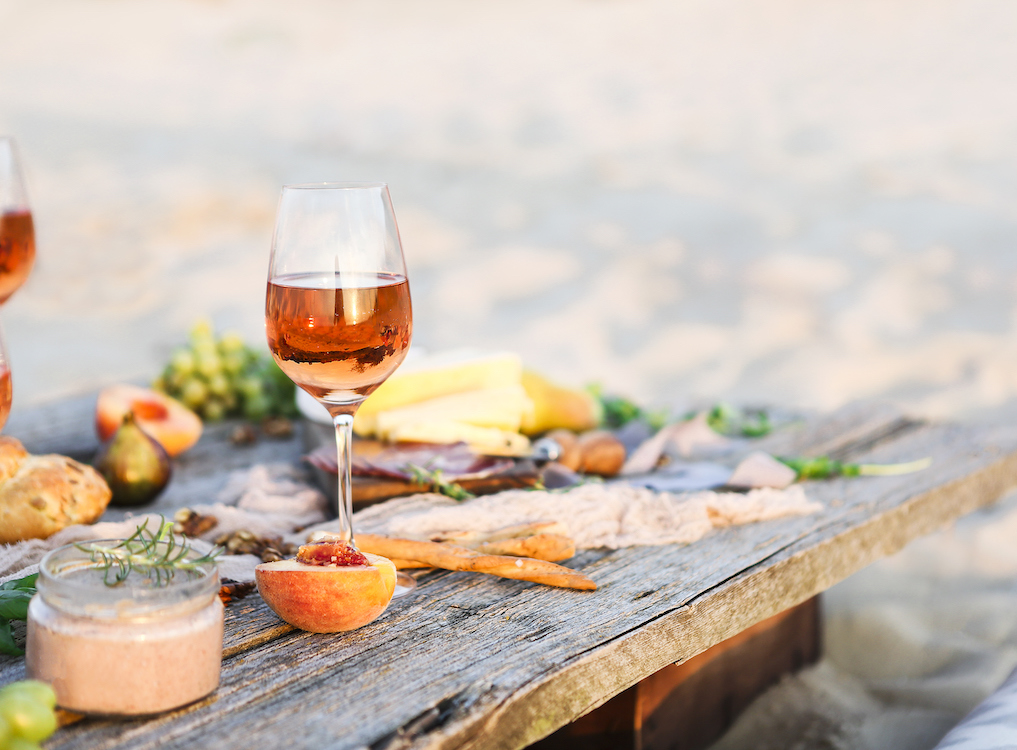 wine and dinner on beach